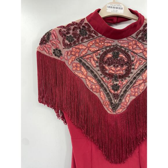 Nasty Gal Alexandra Red Fringe Beaded Embellished Dress Size 2 New - Picture 4 of 8